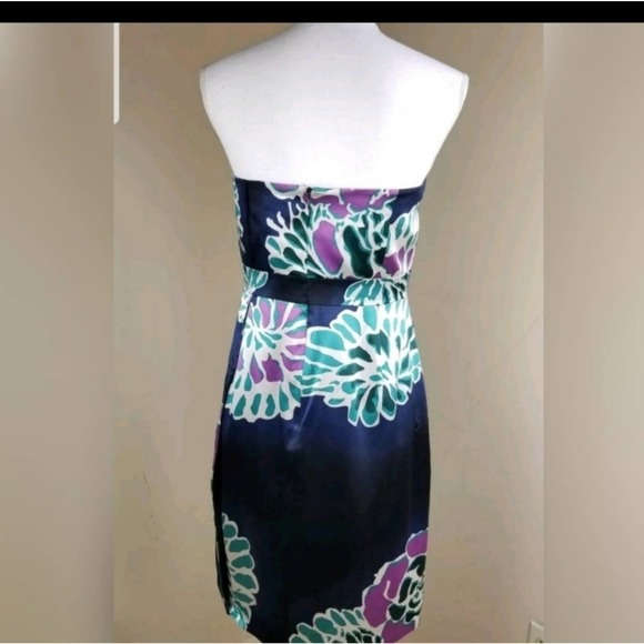 TIBI Anthropologie  Sz 2 Silk Dress Strapless Blue Teal Purple Floral - Picture 3 of 10